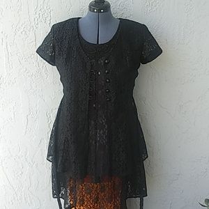 Women's 2 in 1 Black  Widow Sheer Lace  Dress comb